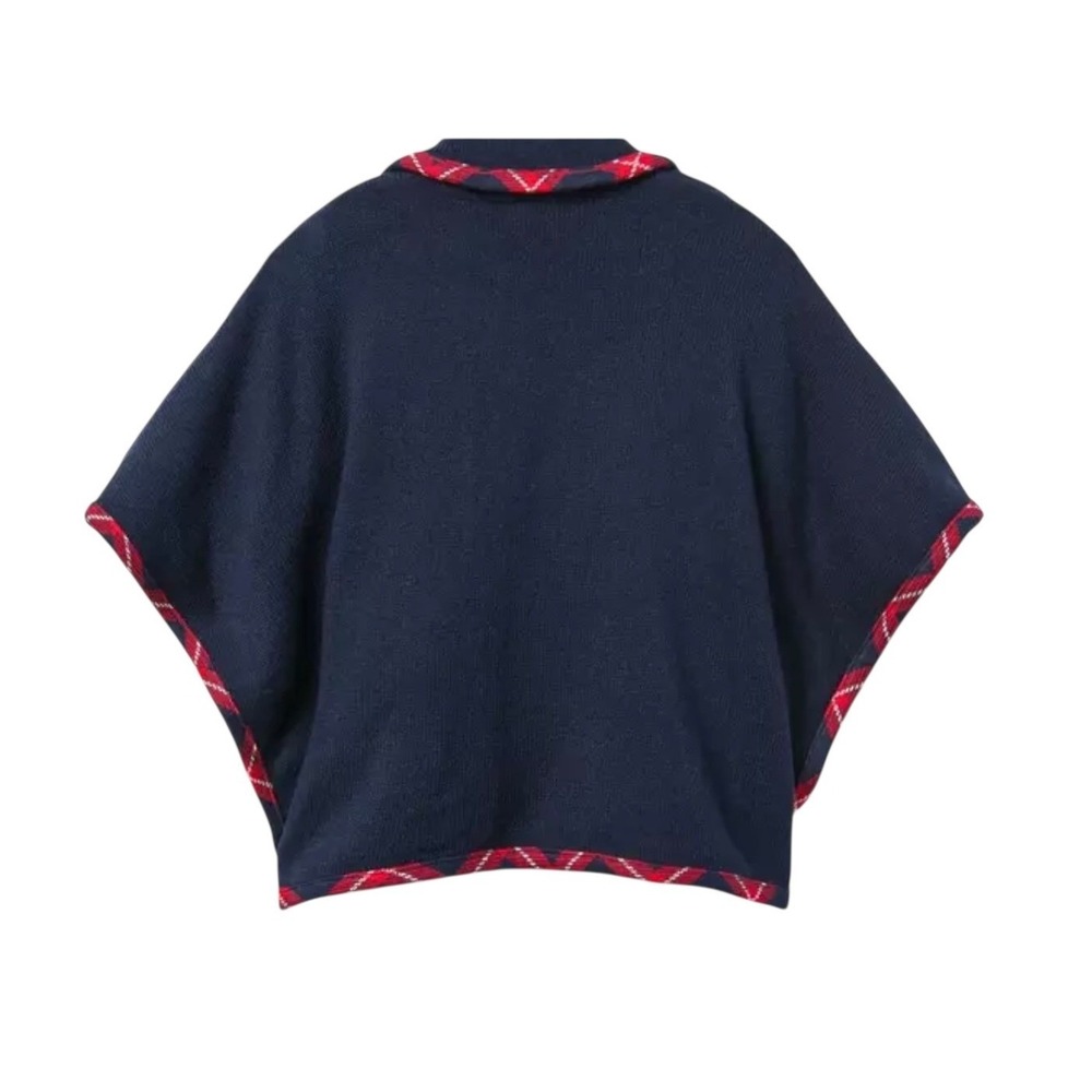 Janie and Jack Girls Plaid Trim Cape 6-12‎ Months Wool Blend Navy Jacket Poncho - Picture 2 of 7